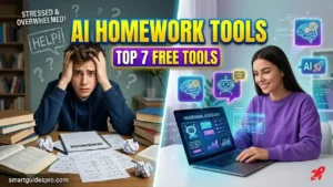 best AI tools for homework help thumbnail showing student stressed vs using AI tools