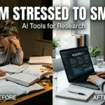student using ai tools for research on laptop with notes and books, fast and accurate study workflow