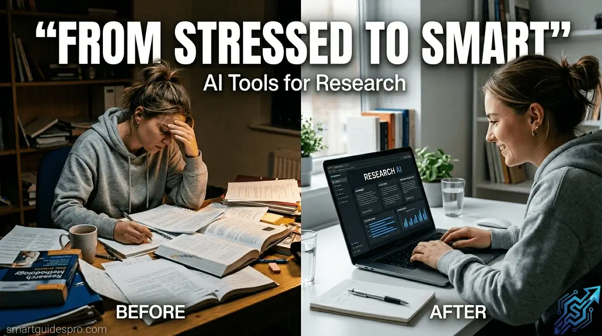 student using ai tools for research on laptop with notes and books, fast and accurate study workflow