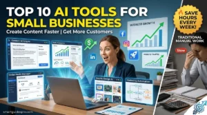 Best AI tools for content creation and marketing for small businesses including content writing, SEO optimization, graphic design, and business automation tools.